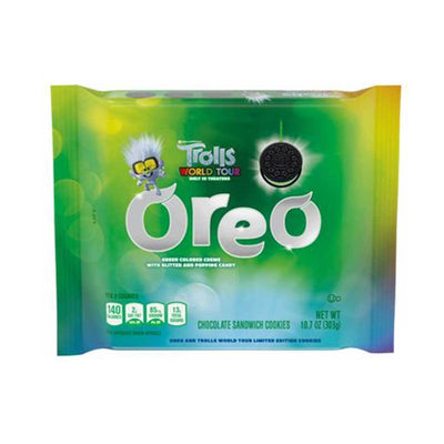 Oreo Trolls Green Glitter Creme, biscotti oreo alla crema verde da 303g (4693596995681)