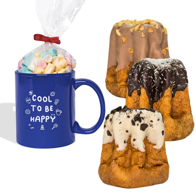 Mug Cool to be Happy + sacchetto di caramelle gommose da 100g + 3 pandori artigianali da 200g