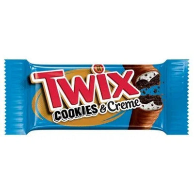 Twix Cookies & Creme, barretta di cioccolato ripiena di crema alla vaniglia e pezzi di biscotto da 38.6g