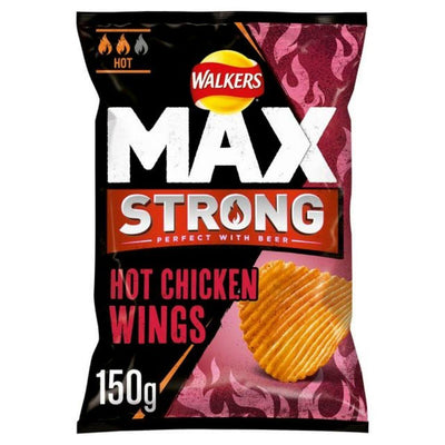 Walkers Max Strong Hot Chicken Wing, patatine al gusto di alette di pollo piccanti da 150g (4784094019681)