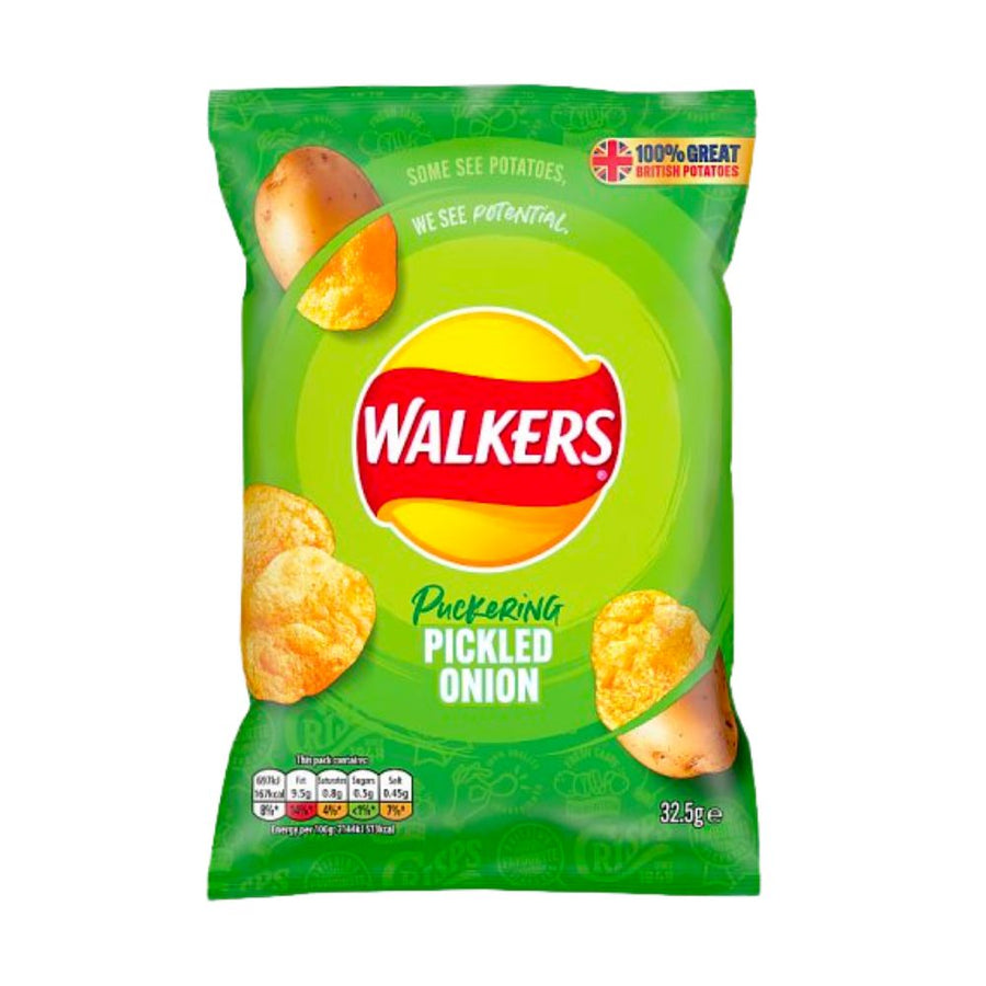 Confezione di patatine Walkers Pickled Onion da 32.5g