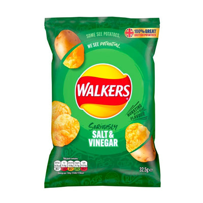 Confezione da 32g di patatine Walkers Salt e Vinegar al sale e aceto