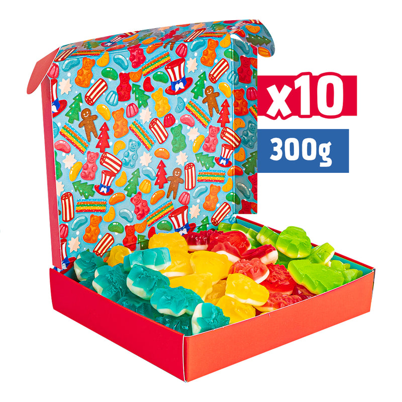 10x Mini Candy Box da 300g, confezione regalo di caramelle gommose a tema natalizio