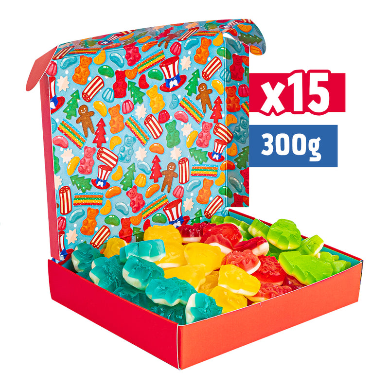 15x Mini Candy Box da 300g, confezione regalo di caramelle gommose a tema natalizio
